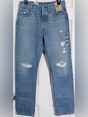 Levi’s 501 Original Jeans 28x30 Distressed High Rise Button Fly Medium Wash NWT